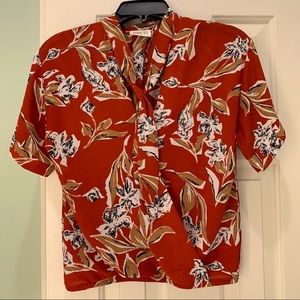 EUC Sienna Sky Rust Colored Floral Print Blouse